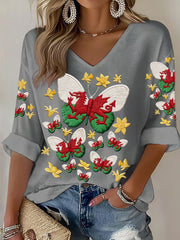 Women's Wales Welsh Rugby Lover Printed Waffle Tops