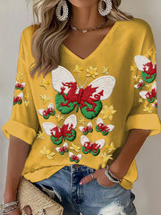 Women's Wales Welsh Rugby Lover Printed Waffle Tops