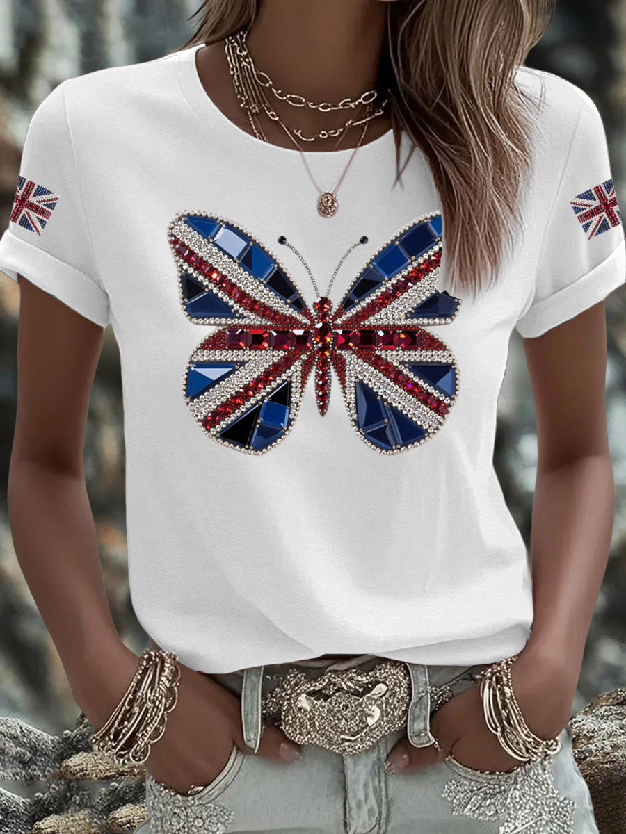 Women's UK Flag Butterfly Printed T-shirt