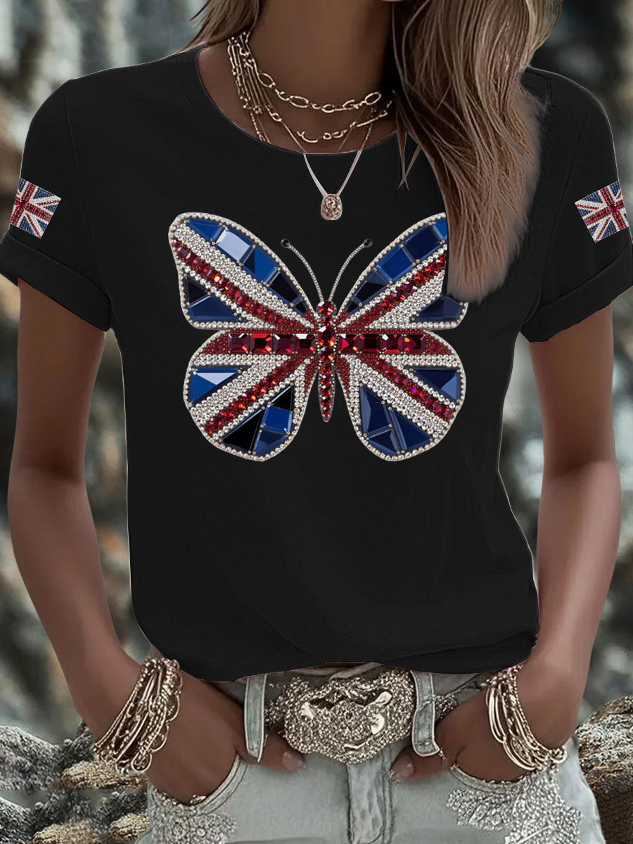 Women's UK Flag Butterfly Printed T-shirt-1