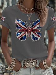 Women's UK Flag Butterfly Printed T-shirt-2