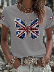 Women's UK Flag Butterfly Printed T-shirt-3