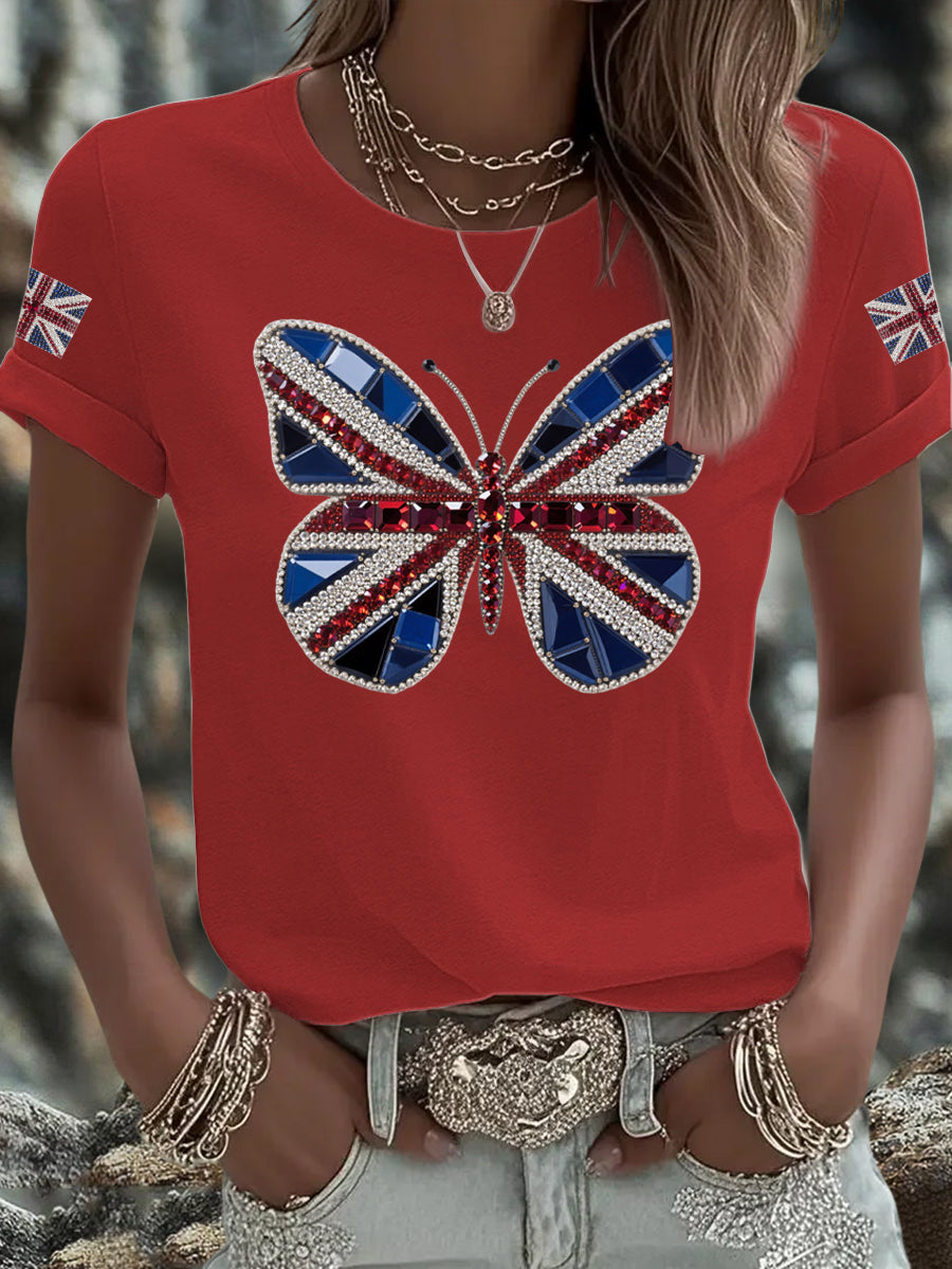 Women's UK Flag Butterfly Printed T-shirt-4