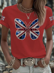 Women's UK Flag Butterfly Printed T-shirt-4
