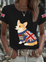 Women's UK Flag Corgi Printed T-shirt-1