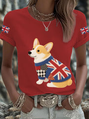 Women's UK Flag Corgi Printed T-shirt-2