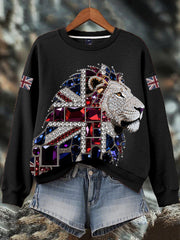 Women's British imitation diamond hot-drilling Print Sweatshirt-1