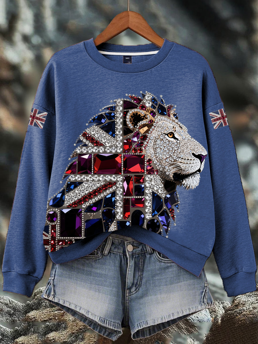 Women's British imitation diamond hot-drilling Print Sweatshirt-3