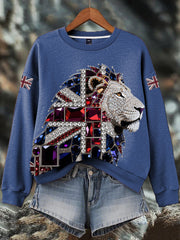 Women's British imitation diamond hot-drilling Print Sweatshirt-3