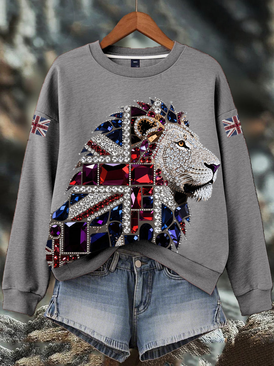 Women's British imitation diamond hot-drilling Print Sweatshirt-4