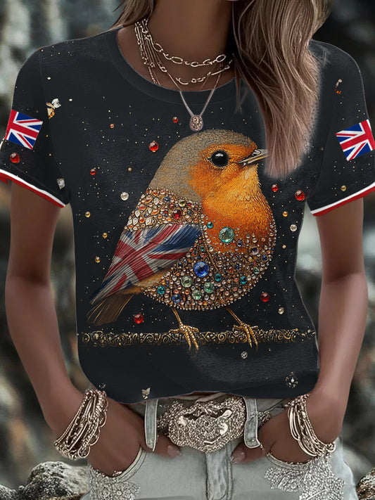 Women's UK Flag Art Rose Printed T-shirt