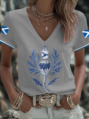 Women's Scotland Flag Art Thistle Printed T-shirt-2