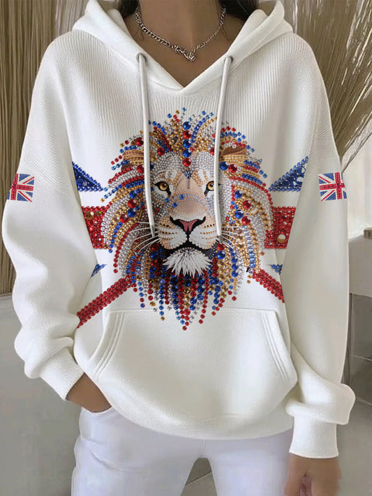Women's British imitation diamond hot-drilling Printed Casual Hoodie