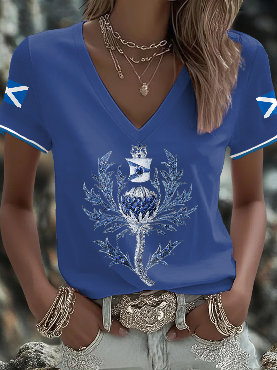 Women's Scotland Flag Art Thistle Printed T-shirt-3