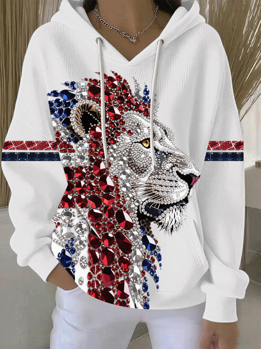 Women's British imitation diamond hot-drilling print casual hoodie