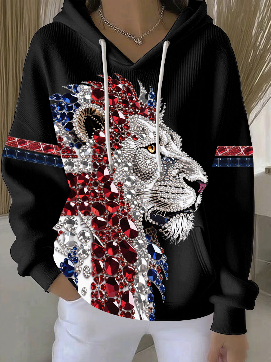 Women's British imitation diamond hot-drilling print casual hoodie-1