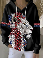 Women's British imitation diamond hot-drilling print casual hoodie-1