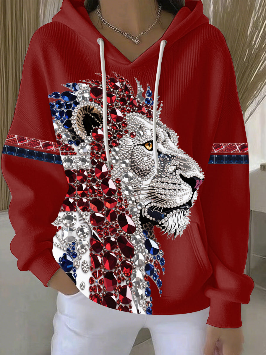 Women's British imitation diamond hot-drilling print casual hoodie-2