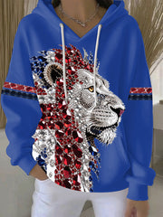 Women's British imitation diamond hot-drilling print casual hoodie-3