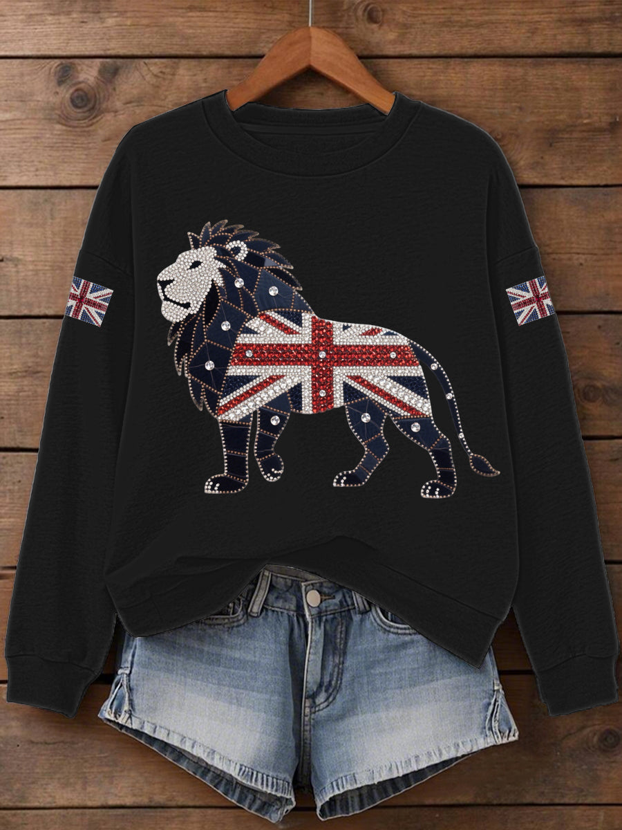 Women's UK Flag Lion Print Sweatshirt-1