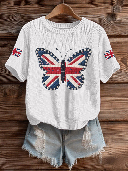 Women's UK Flag Butterfly Cozy Knit Sweater