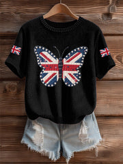Women's UK Flag Butterfly Cozy Knit Sweater-1