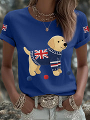 Women's Cute Labrador Union Jack Print Casual Tee-1