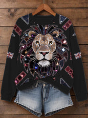 Women's UK Flag Lion Print Sweatshirt-1