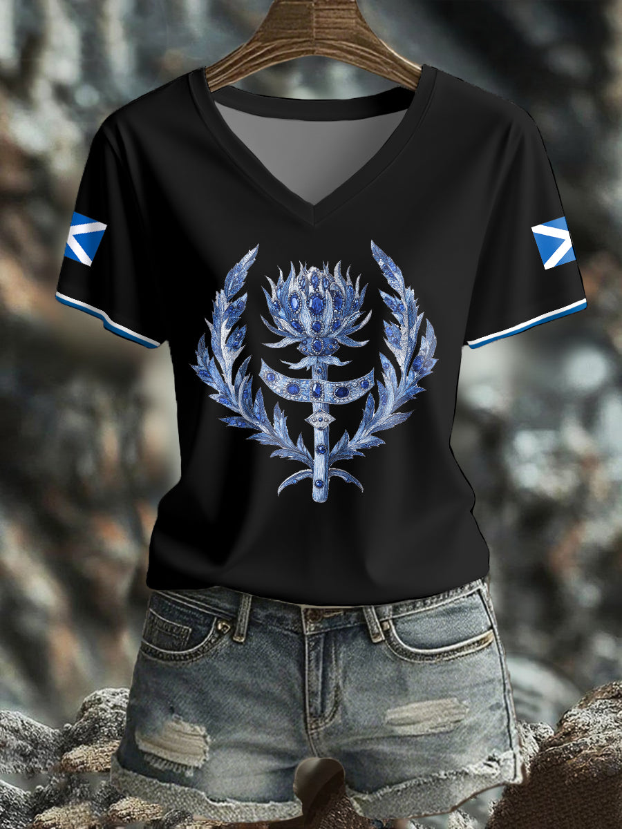 Women's Scotland Flag Art Thistle Printed T-shirt
