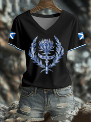 Women's Scotland Flag Art Thistle Printed T-shirt