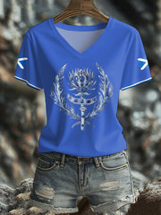 Women's Scotland Flag Art Thistle Printed T-shirt-3