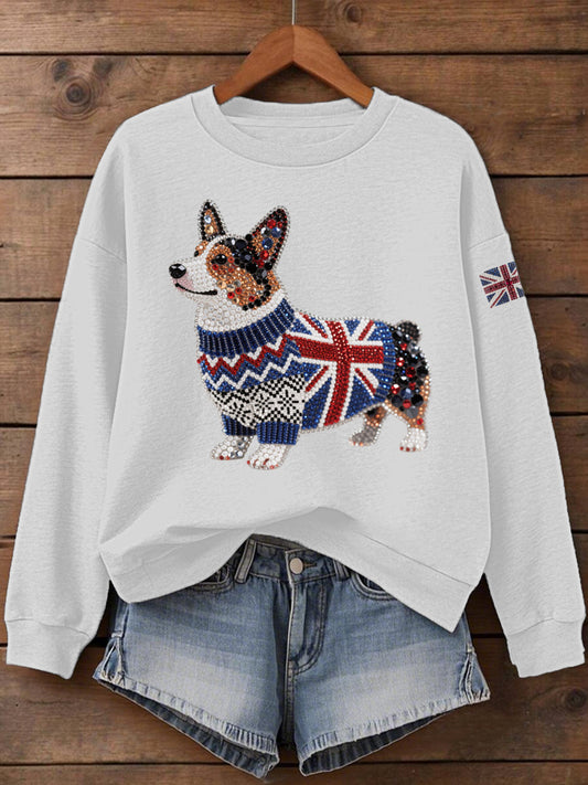 Women's UK Flag Corgi Print Sweatshirt