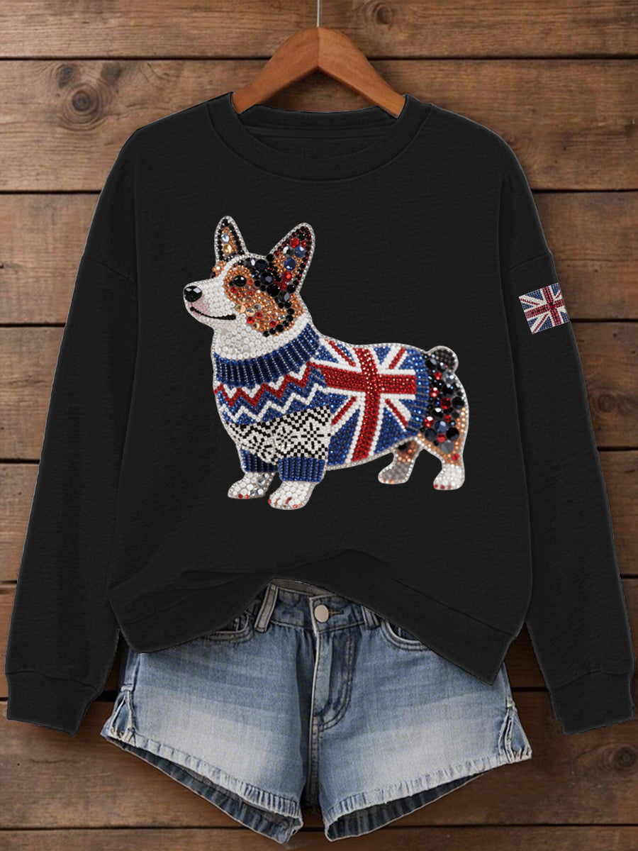 Women's UK Flag Corgi Print Sweatshirt-1