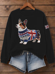 Women's UK Flag Corgi Print Sweatshirt-1