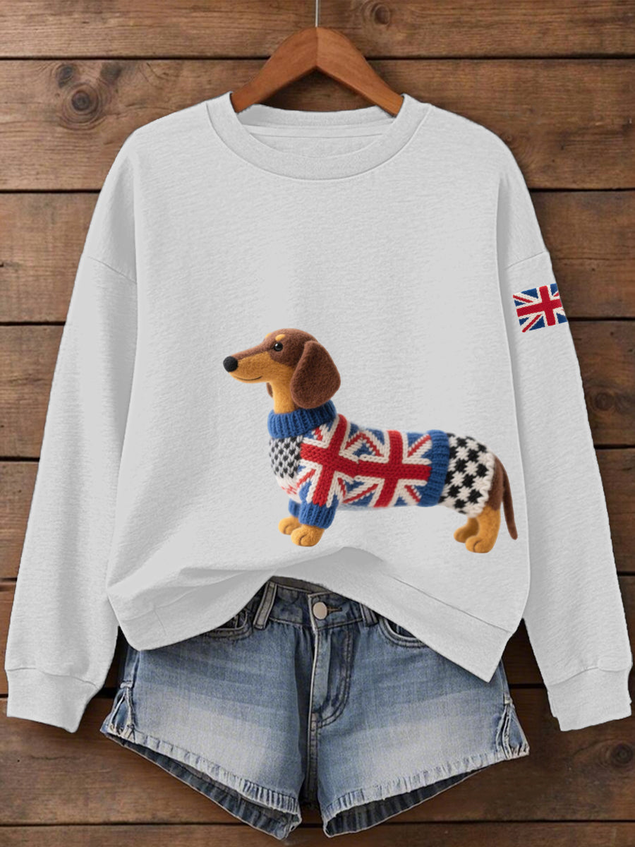 Women's UK Flag Dachshund Print Sweatshirt