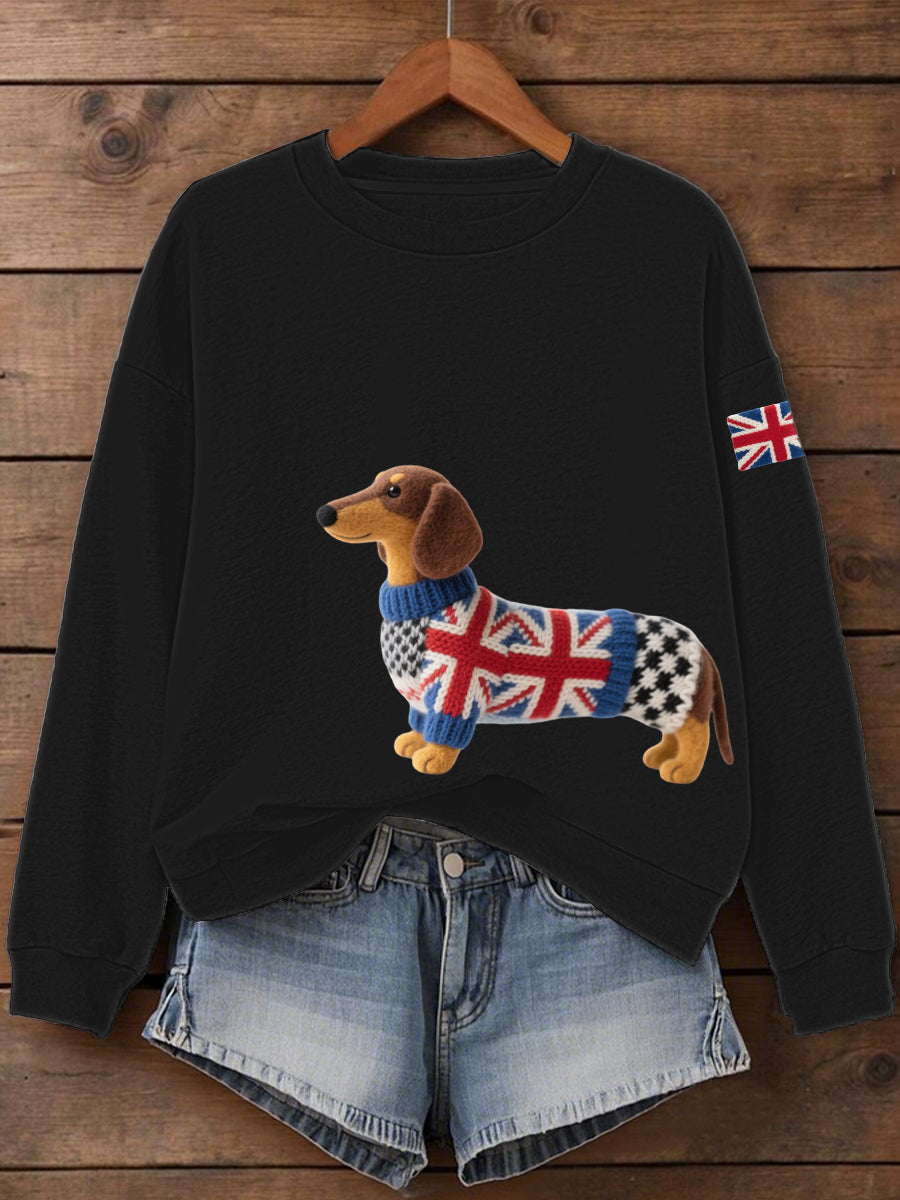 Women's UK Flag Dachshund Print Sweatshirt-1