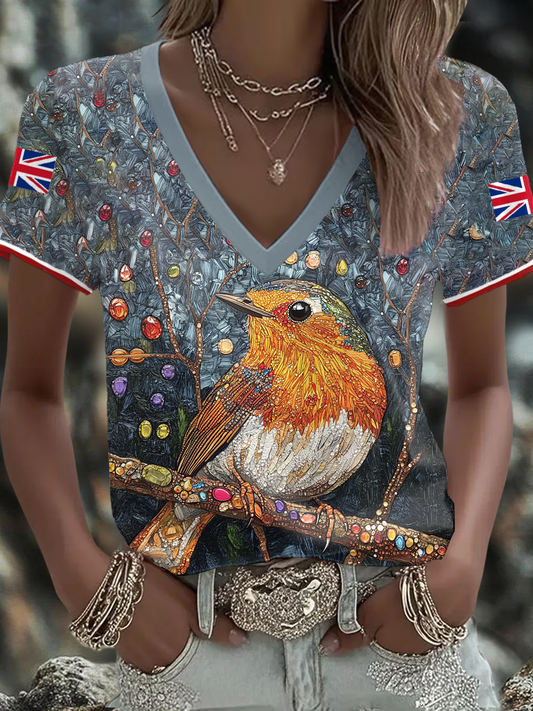 Women's UK Flag Art Rose Printed T-shirt