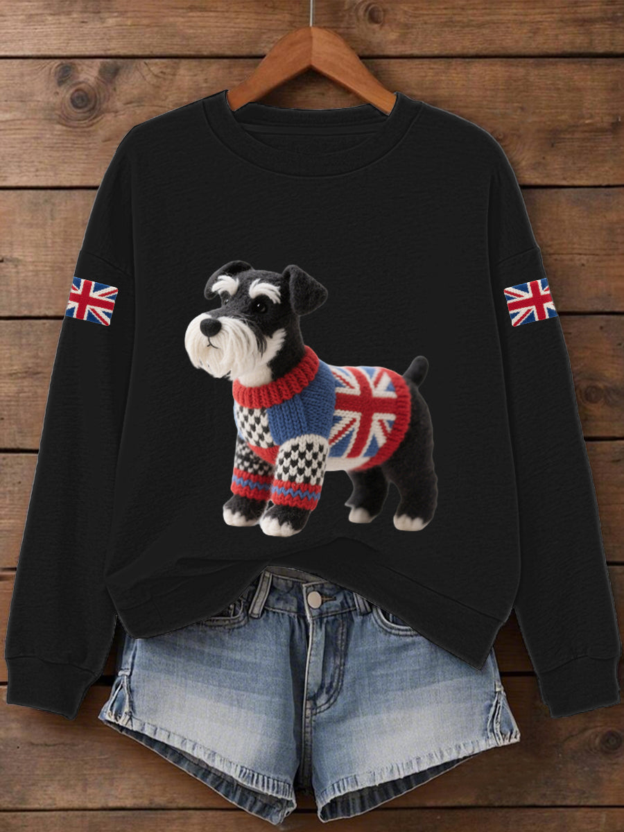 Women's UK Flag Schnauzer Print Sweatshirt-1