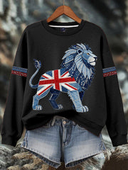 Women's British style imitation denim rhinestone hot-drill Print Sweatshirt-1