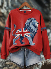 Women's British style imitation denim rhinestone hot-drill Print Sweatshirt-2