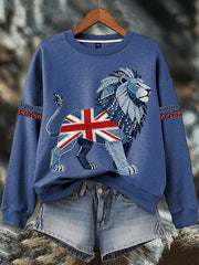 Women's British style imitation denim rhinestone hot-drill Print Sweatshirt-3