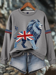 Women's British style imitation denim rhinestone hot-drill Print Sweatshirt-4