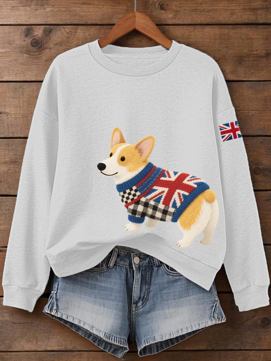 Women's UK Flag Corgi Print Sweatshirt