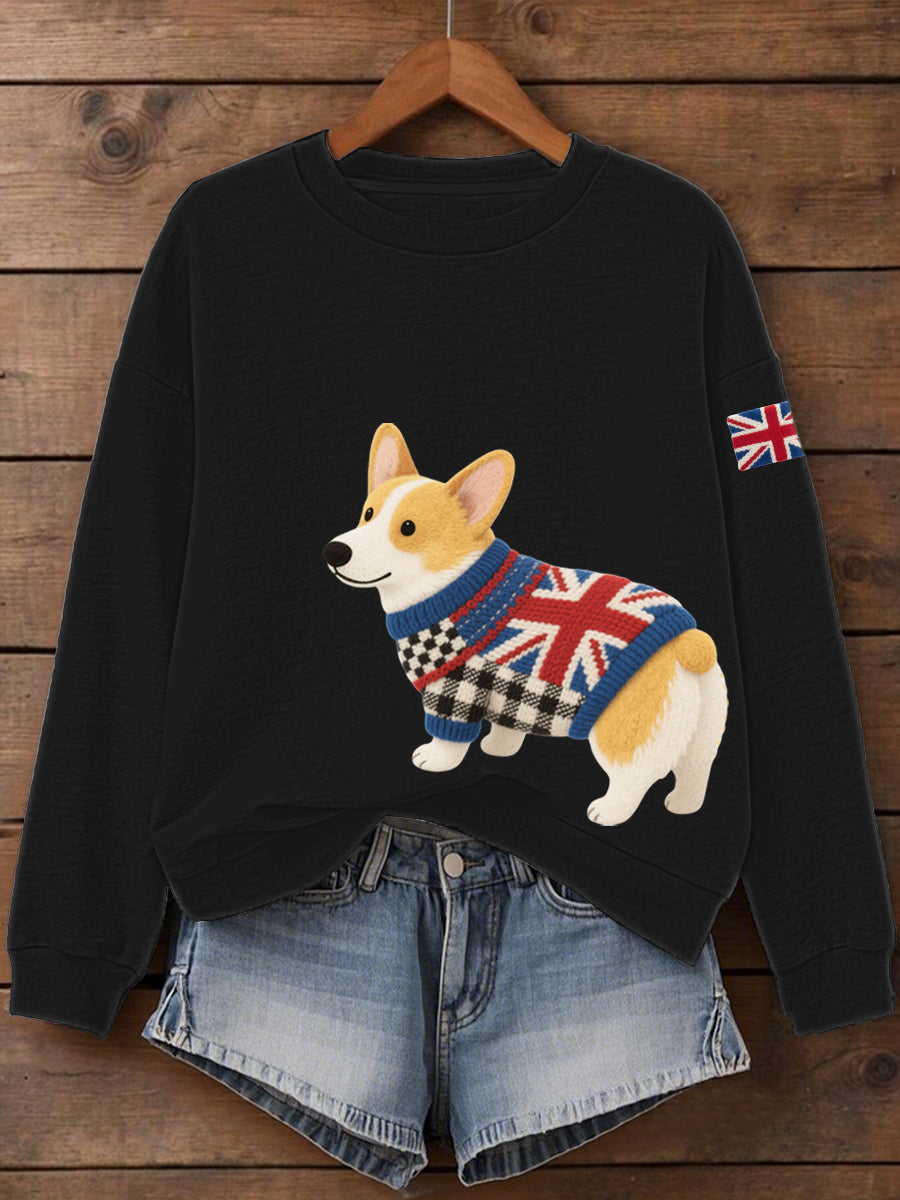 Women's UK Flag Corgi Print Sweatshirt-1