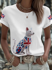 Women's British imitation diamond hot-drilling Printed short-sleeved T-shirt-1