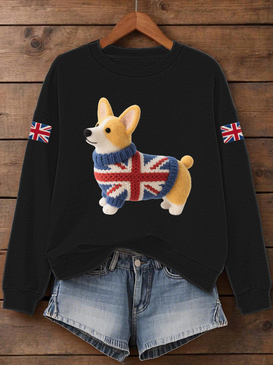 Women's UK Flag Corgi Print Sweatshirt-1