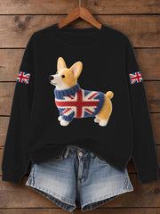 Women's UK Flag Corgi Print Sweatshirt-1