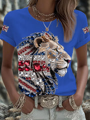 Women's British imitation diamond hot-drilling Printed T-shirt-3