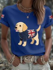 Women's Cute Labrador Union Jack Print Casual Tee-1