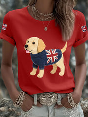 Women's Cute Labrador Union Jack Print Casual Tee-3